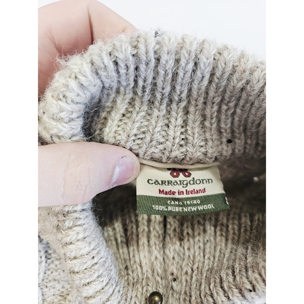 Carraig Donn Sweater Womens XL Beige Cable Knit 100% Wool Sweater Ireland Zip - Picture 8 of 9